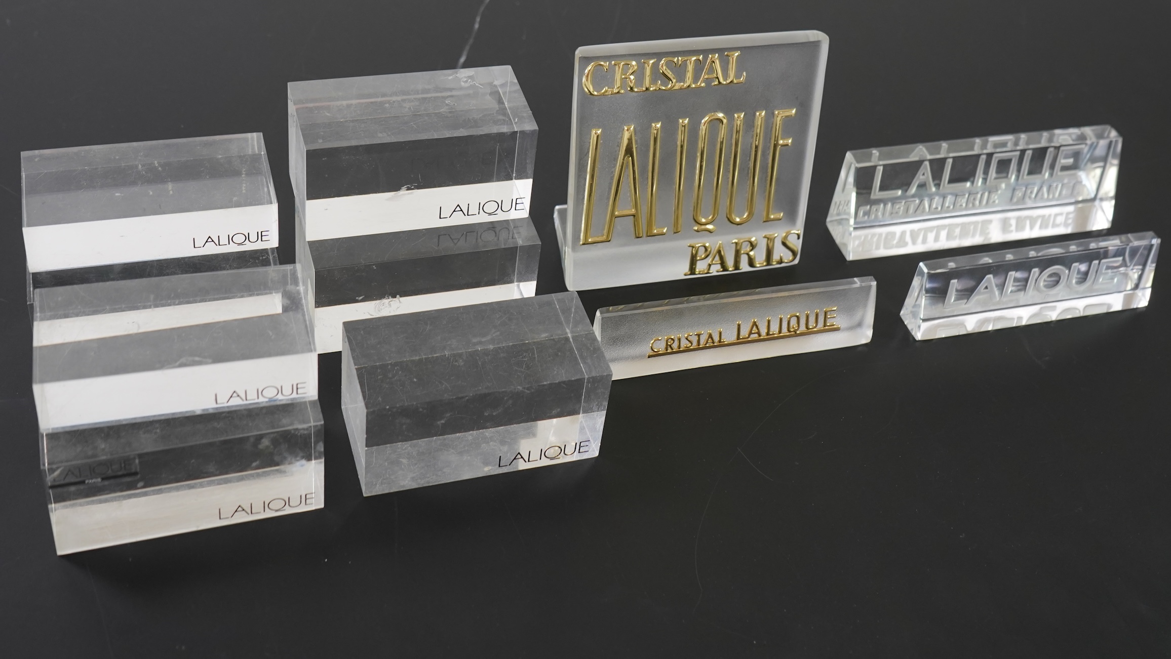 Lalique: A quantity of counter top and display cabinet labels